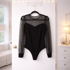 🏷️ Lesi Polka Dot Sheer Sleeve Bodysuit Size XXL